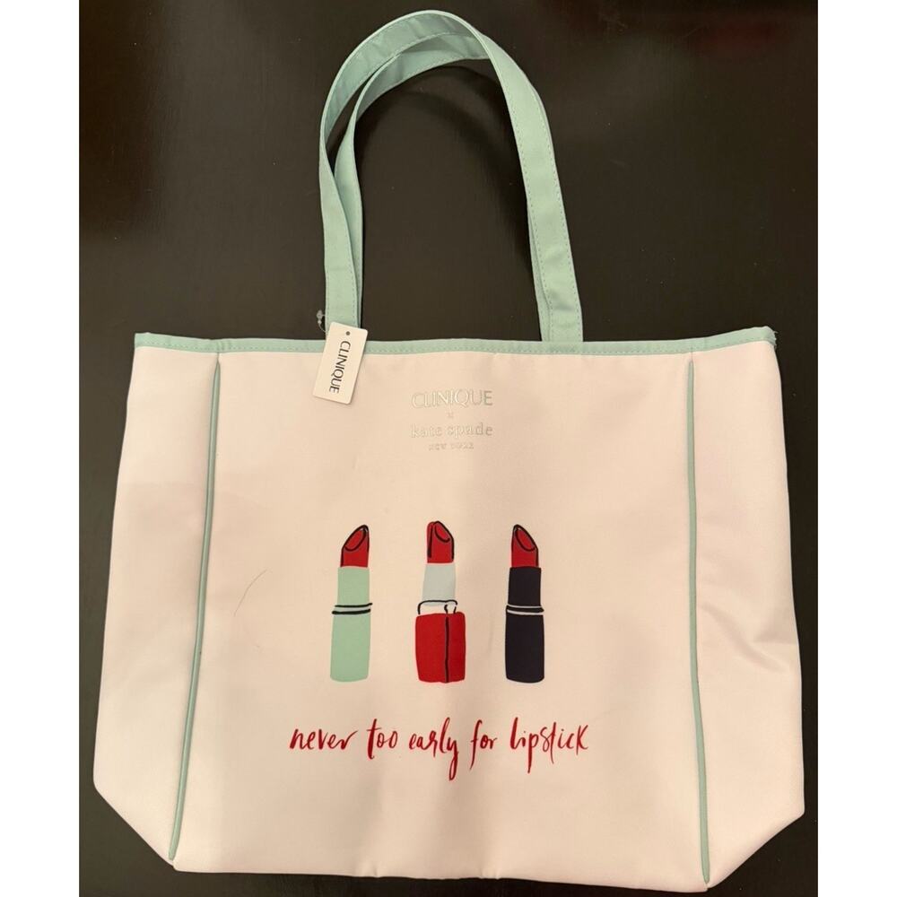 Clinique x Kate Spade Shopping Shoulder Travel Tote Large White Lipstick Bag